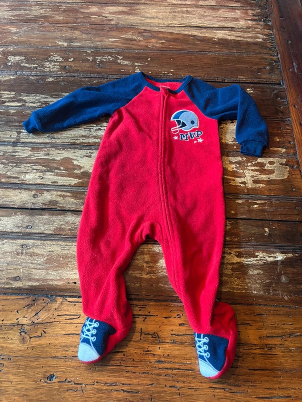 absorba Red & Blue MVP Boy's Fleece Pajamas Size 9M One Piece